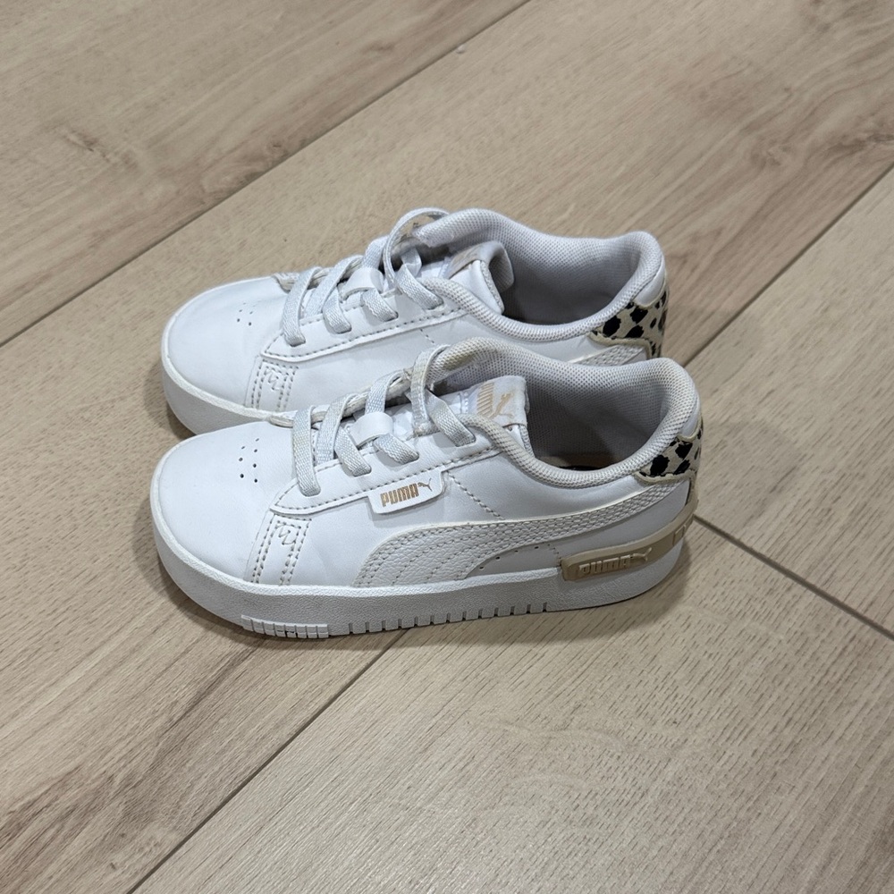 Puma White Kids' Sneakers with Leopard Heel Accent 8